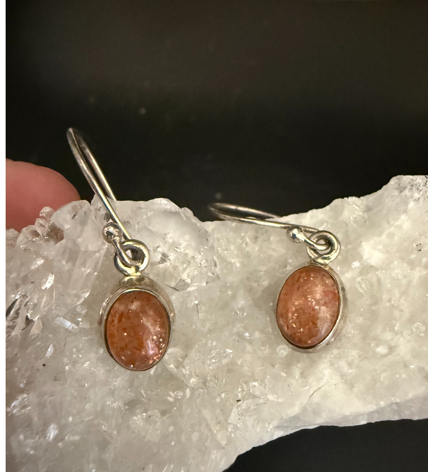 Dainty Sunstone Oval Dangle Hook Earrings