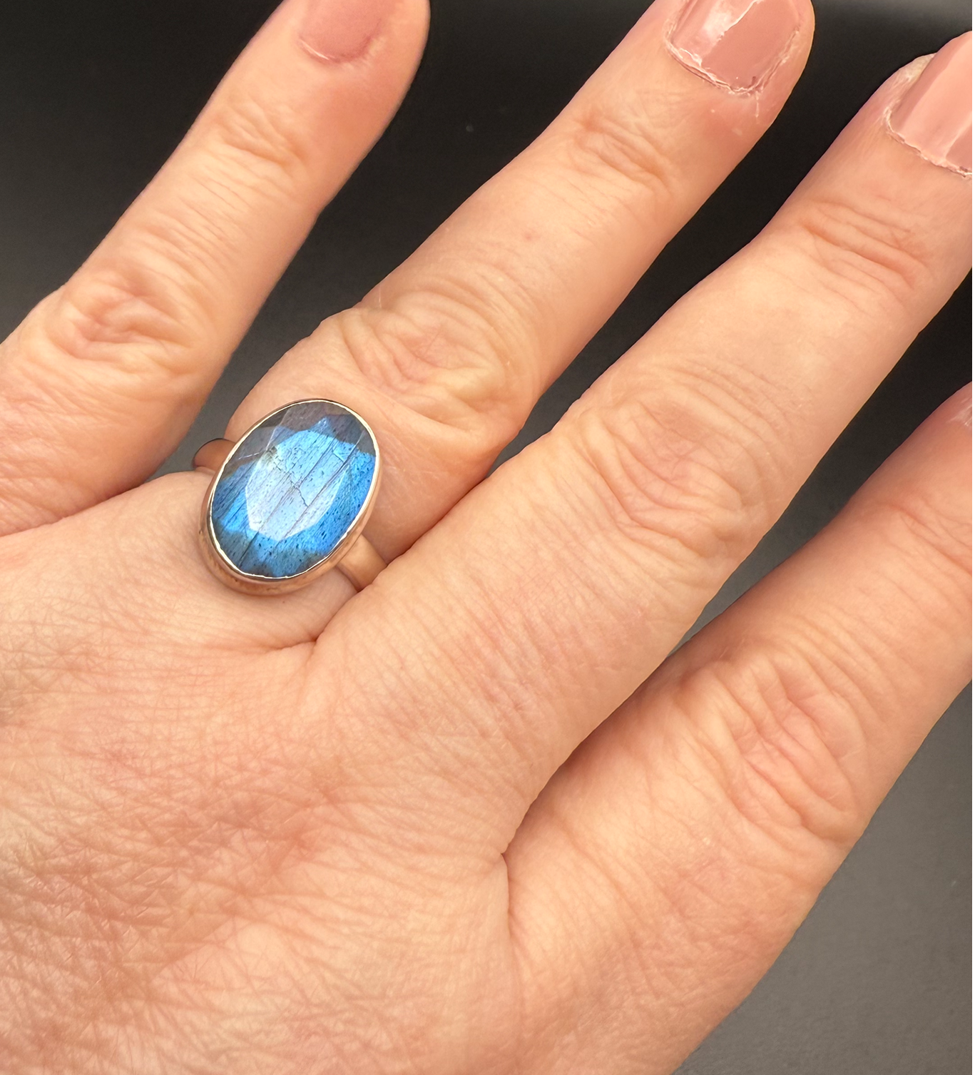 Peacock Blue Laboradite Ring