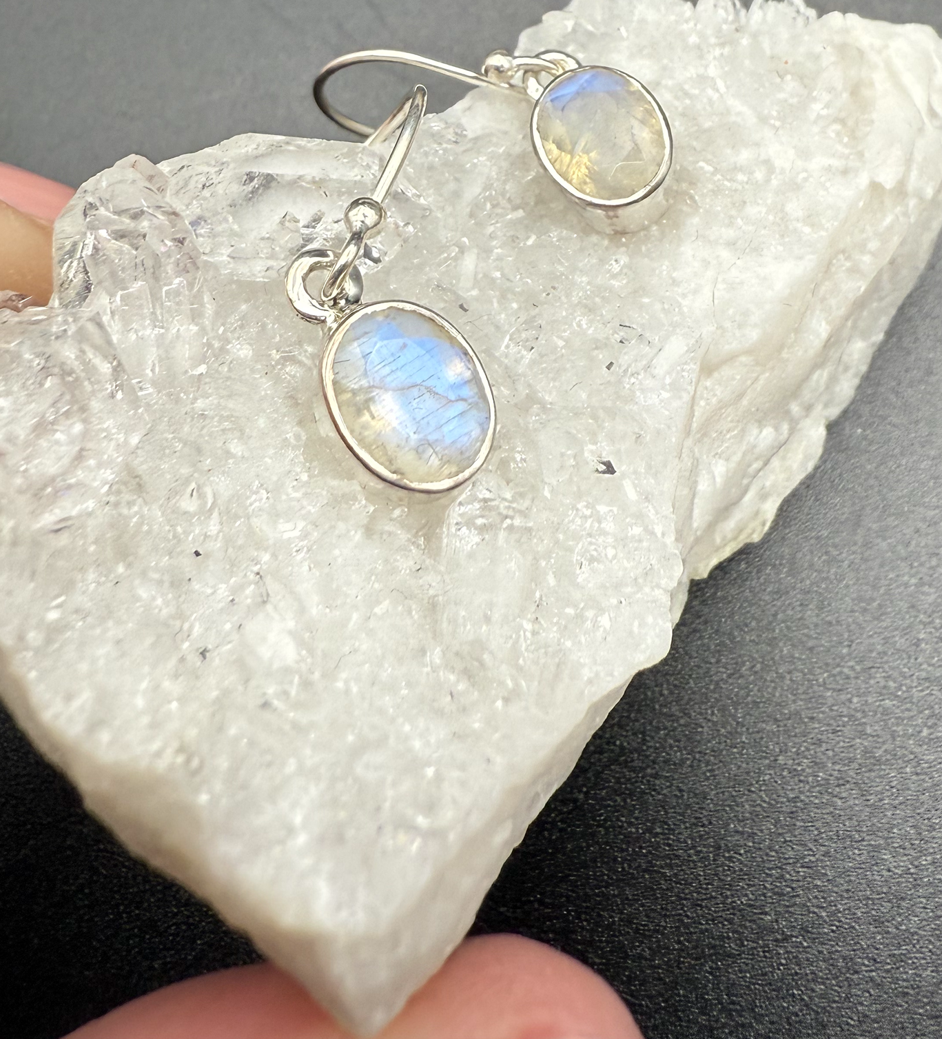 Moonstone dainty dangle hook earrings