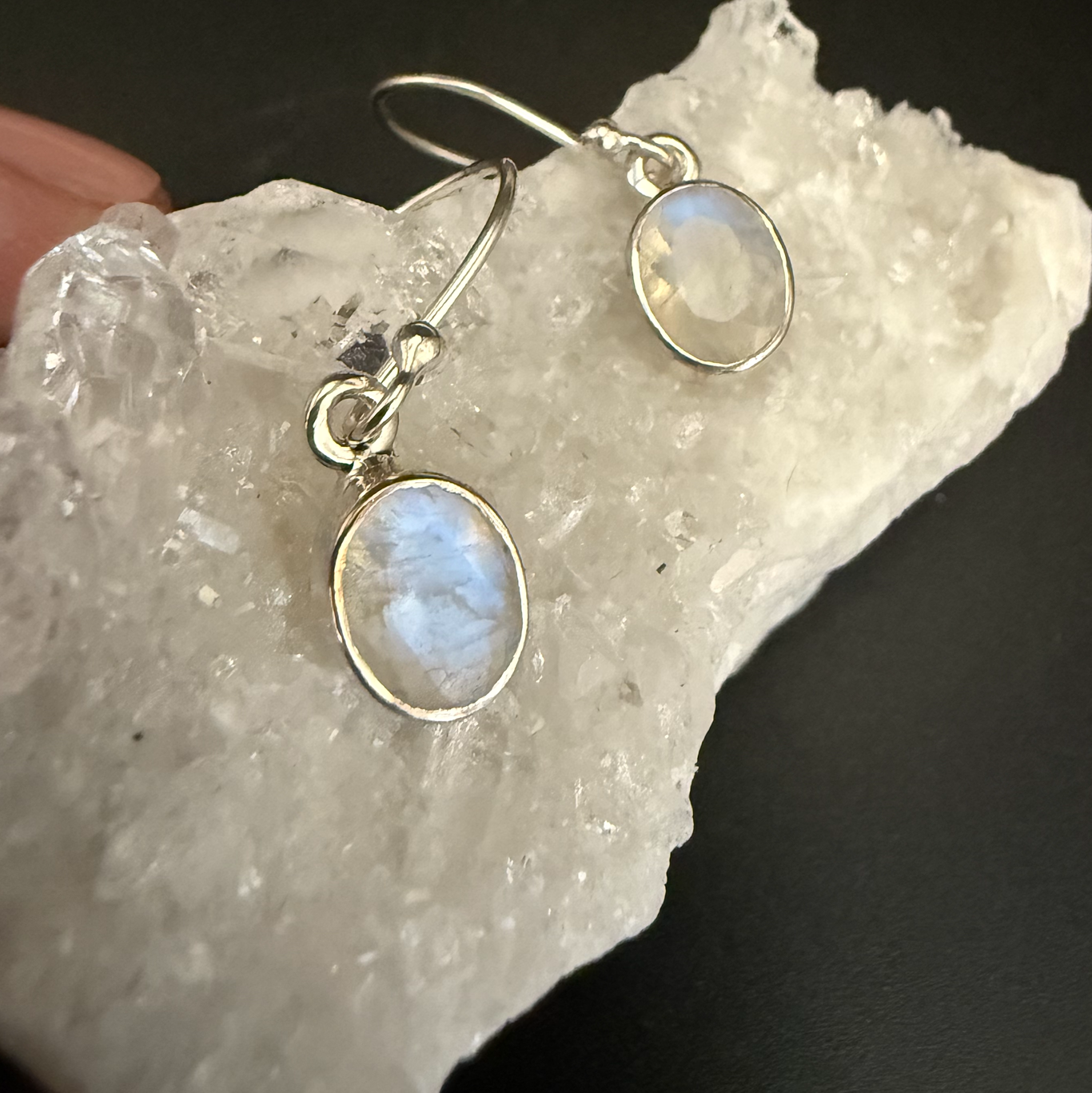 Moonstone dainty dangle hook earrings