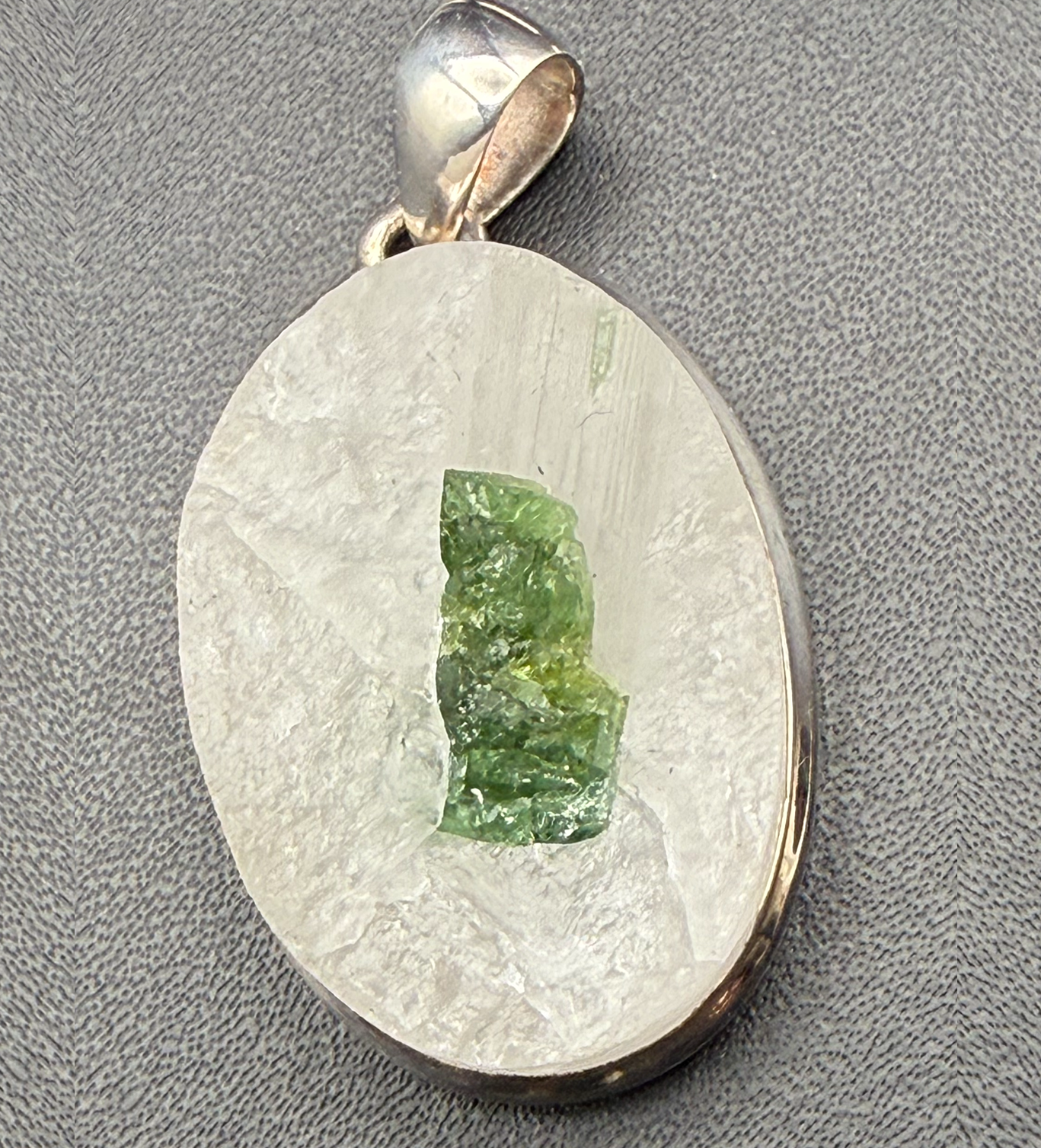 Rough Clear Quartz with Green Tourmaline Inset