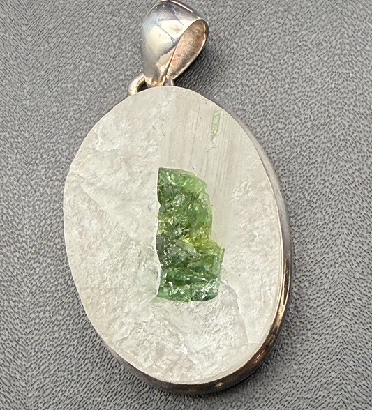 Rough Clear Quartz with Green Tourmaline Inset